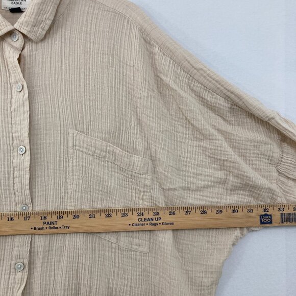 American Eagle size XL Cream Tan Gauzy Cotton Relaxed Button Down Lagenlook - Picture 6 of 9